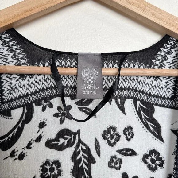 Vince Camuto Womens OS Kimono Shrug Tassel Topper Shawl Wrap Black White - Picture 10 of 14